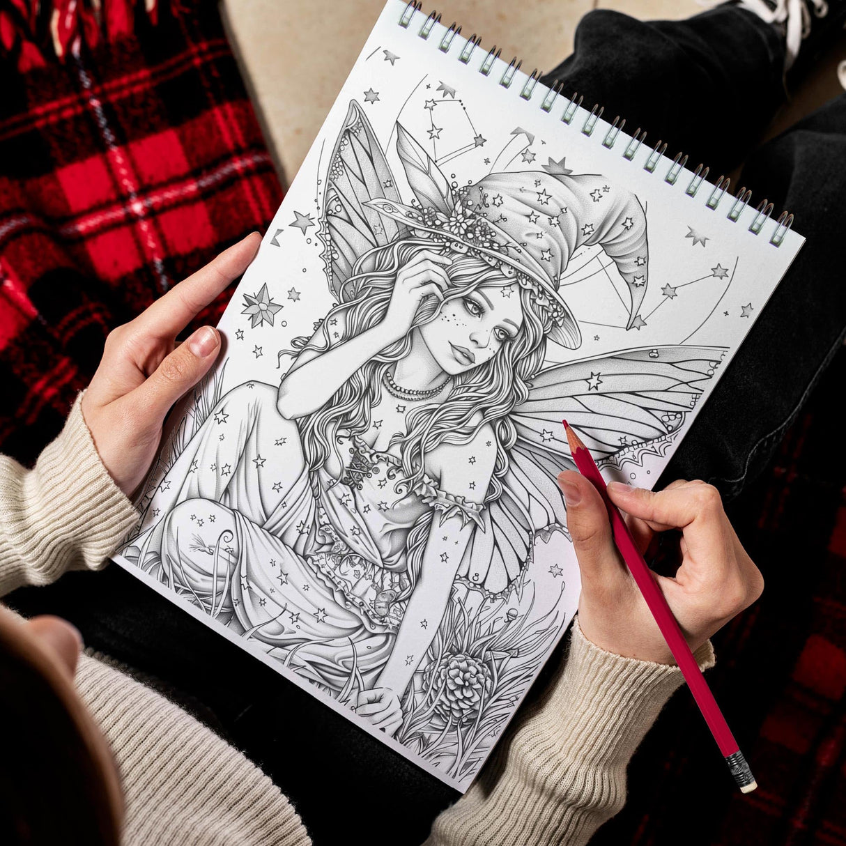 TPLHOUSE Astrology Fairy Coloring Book Spiral Bound for Adults and Teen Girls, Premium Cover, 30 Astrological Coloring Pages of Cosmic Fairies for Stress Relief and Relaxation TPLHOUSE