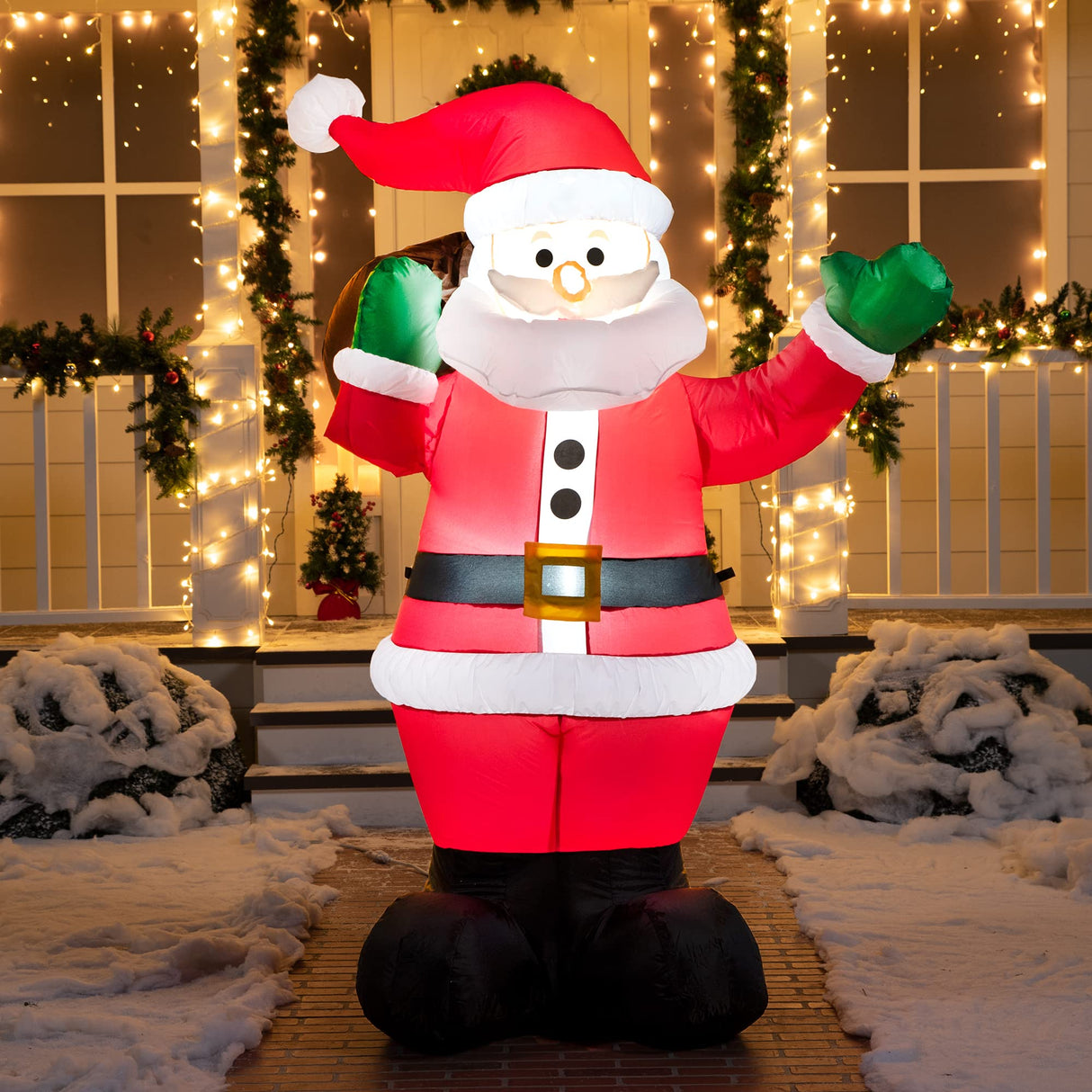 Joiedomi 6 FT Christmas Inflatable Santa with Gift Bag, Blow Up Xmas Inflatable Decorations with Build in LEDs for Christmas Decor, Yard Outdoor Garden Lawn Winter Decorations Joiedomi