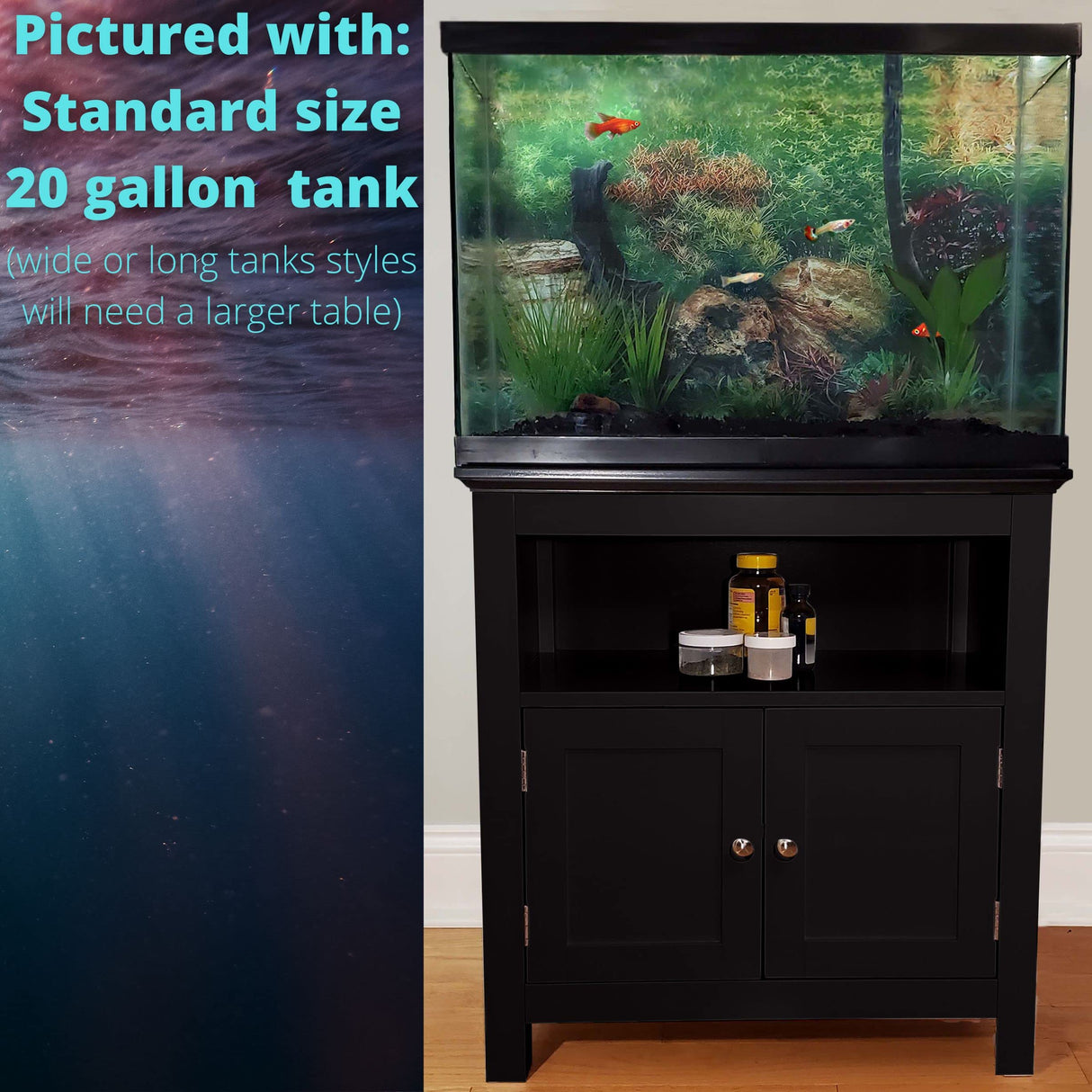 Finomenal aquarium stand for 10 to 20 gallon tanks. Solid wood legs no particle board (Black, 10/20 Gallon) Finomenal