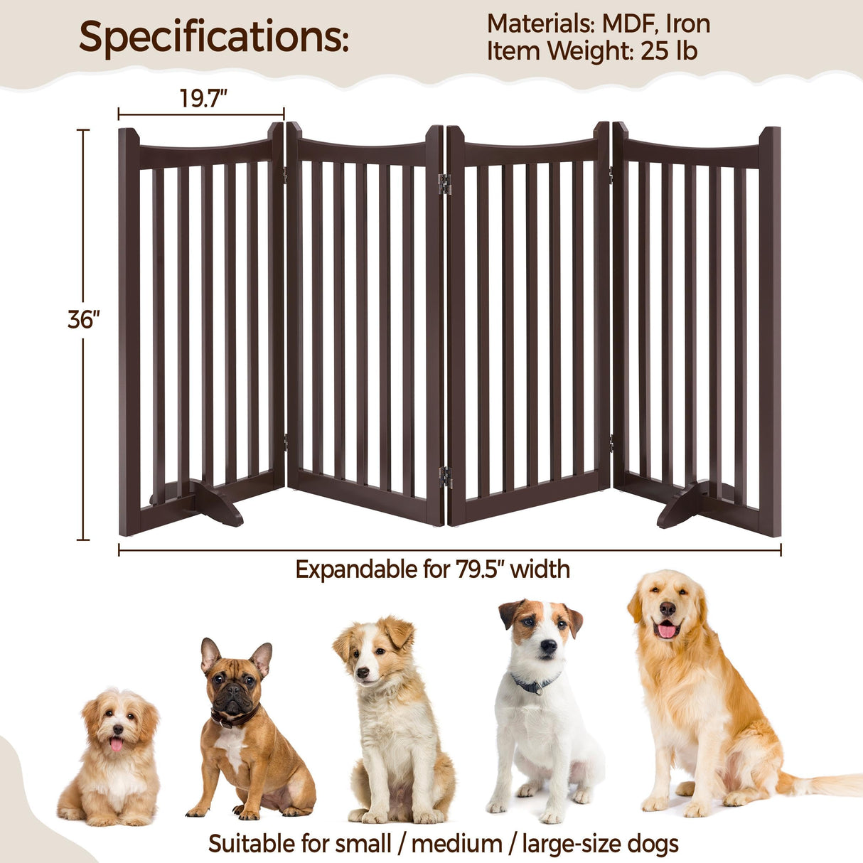Yaheetech 36" H Extra Tall Freestanding Pet Gate 4-Panel Wooden Dog Fence with 2 Support Feet Folding Dog Gate for Indoor, Stairs, Doorway, Halls, Kitchen Wooden Pet Barrier Espresso, 79.5" L x 36" H Yaheetech