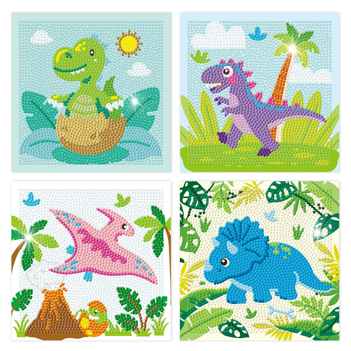 Cheerupp 4 Pcs Dinosaur Diamond Art Kits for Kids, Jungle Safari Animal DIY Creative Diamond Art Sticker Craft by Number for Adults Beginner, Full Round Drill Gem Art for Home Wall Decor Cheerupp