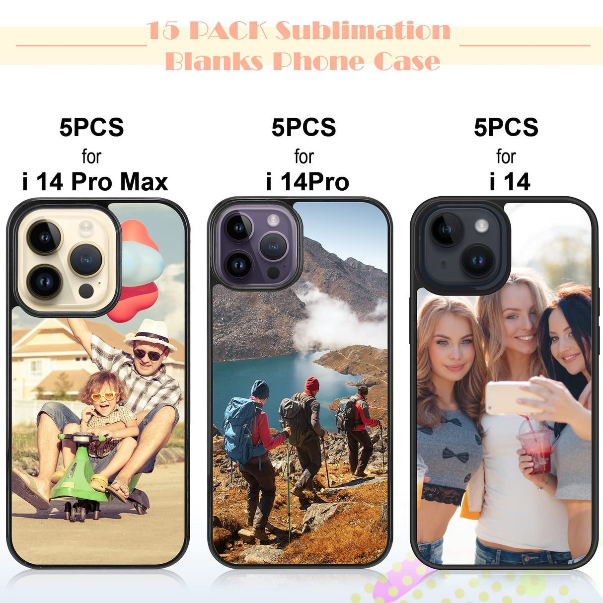 Frienda 15 Pieces Sublimation Blanks Phone Bulk Cover Protective Anti-Scratch Soft Shockproof Slim Covers Compatible with Apple iPhone, 3 Models (Black, Compatible with iPhone 14, 14 Pro, 14 Pro Max) Frienda