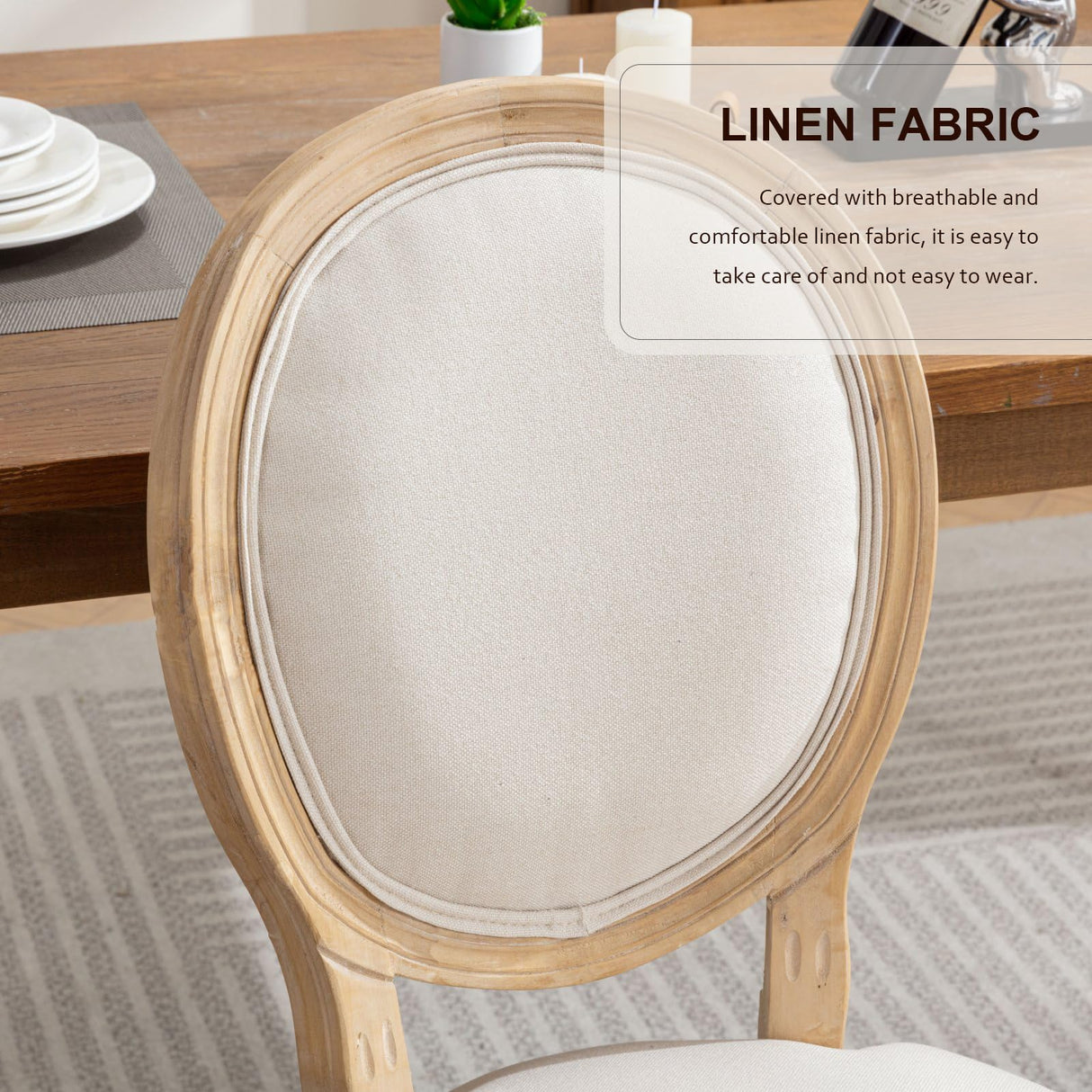 SoarTalent Upholstered Dining Chairs Set of 2 French Country Oval Fabric Back Kitchen Side Chair with Wood Legs for Dining Room, Kitchen, Restaurant(Beige-Fabric) SoarTalent