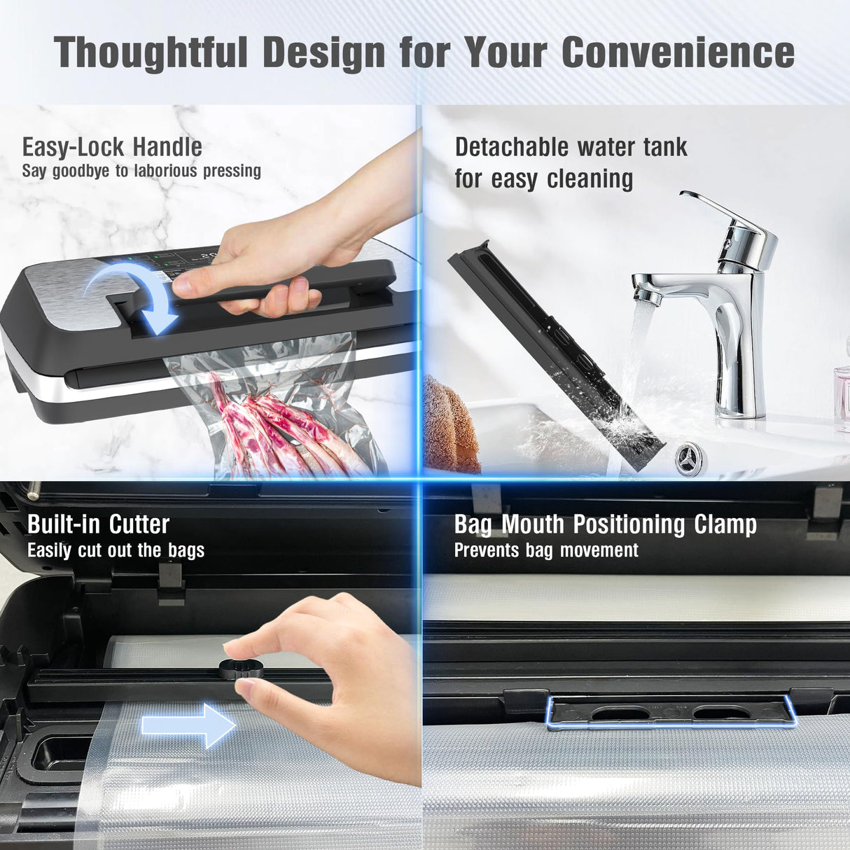 Commercial Food Vacuum Sealer Machine, 230 Watts Food Sealer Vacuum Sealer for Food with Double Heat Seal, Easy Lock Handle, 12 Functions, 1 Roll and 10 Pre-cut Bags, Progress Display OidoZac