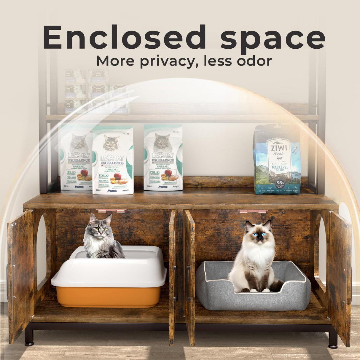 Herture Large Cat Litter Enclosure for 2 Cats - Hidden Litter Box Furniture with Shelf, Brown PG05MWN Herture