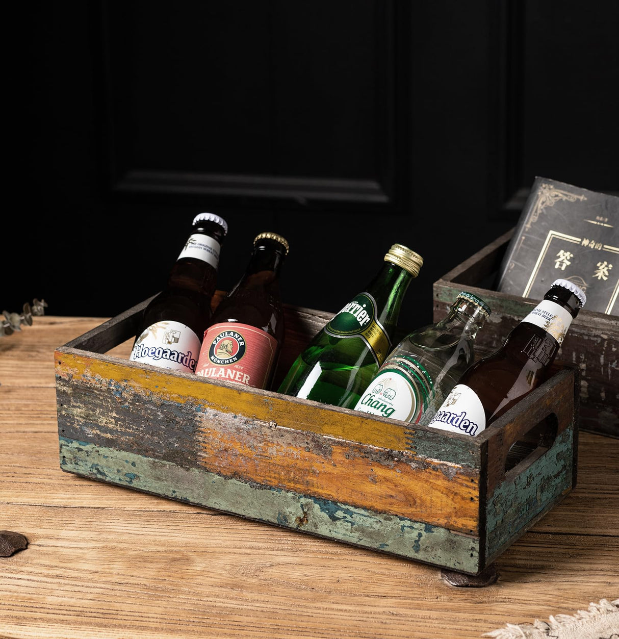 TIMRIS Farmhouse Distressed Wooden Storage Box, Rustic Bathroom Decor Box, Decorative Toilet Tank Basket Nice Butt, Solid Reclaimed Wood Organizer Box with Handles (Random) TIMRIS