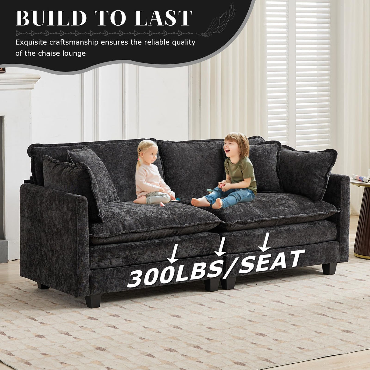 SoarFlash 71.6" Chenille Sectional Sofa, Comfy Modular Loveseat Sofa, Modern 2-Seat Couch Deep Seat Sofa Set for Living Room,Black SoarFlash