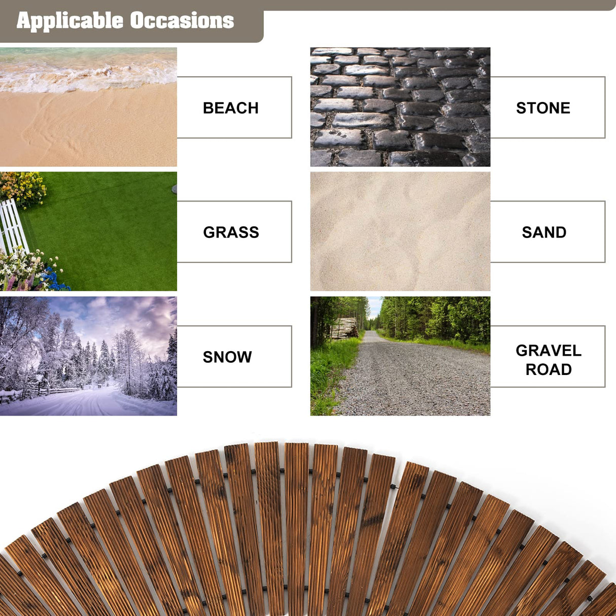 FURNDOOR 7 FT Wooden Garden Pathway with Non-Slip Surface, Roll Out Wooden Pathway Rustic Path Decorative Patio Pavers Boardwalk (Curved, Brown) FURNDOOR