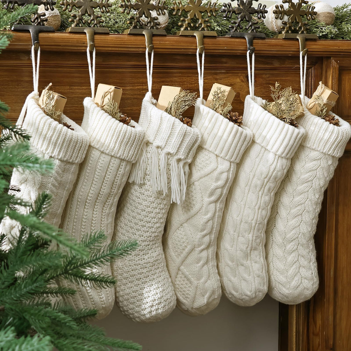 Christmas Stockings: 6 Pack 18 Inch Cream White Cable Knit PPersonalized Christmas Stockings, Rustic Hanging Xmas Stockings Farmhouse Boho Beige Knitted Stockings Decorations for Family Holiday Decor Pawliss