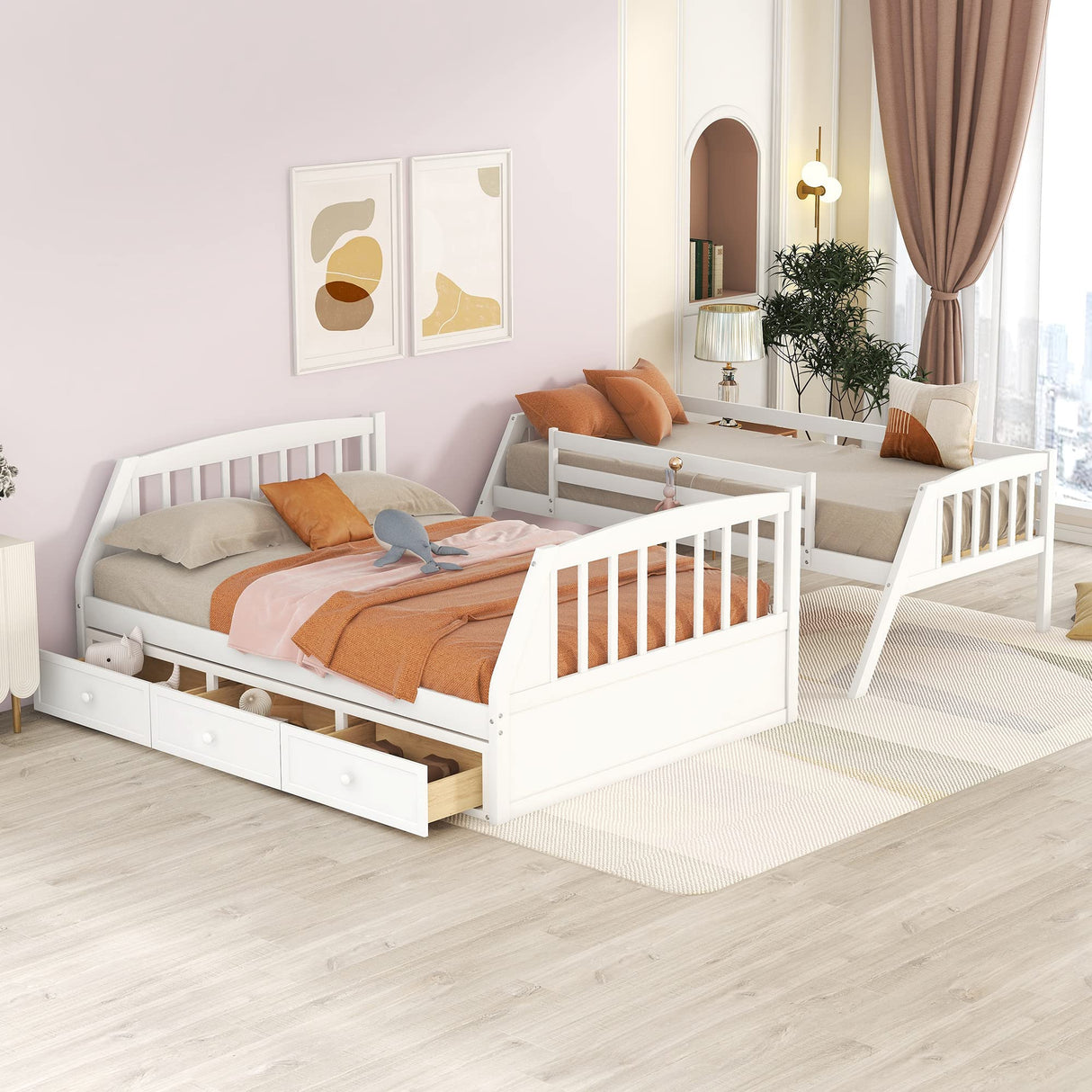 Twin-Over-Full Bunk Bed with Stairs and Storage by Harper & Bright Designs - Solid Wood Frame in White Harper & Bright Designs