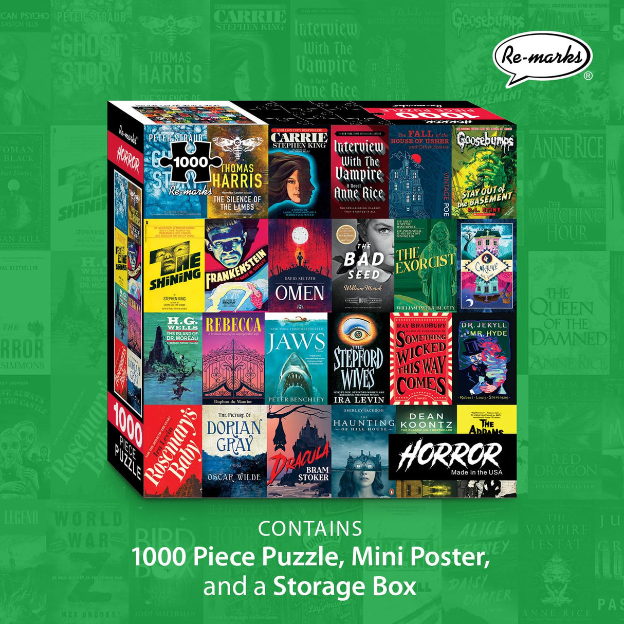 Re-marks Horror Books Collage Puzzle, 1,000-Piece Literary Jigsaw Puzzle for All Ages Re-Marks