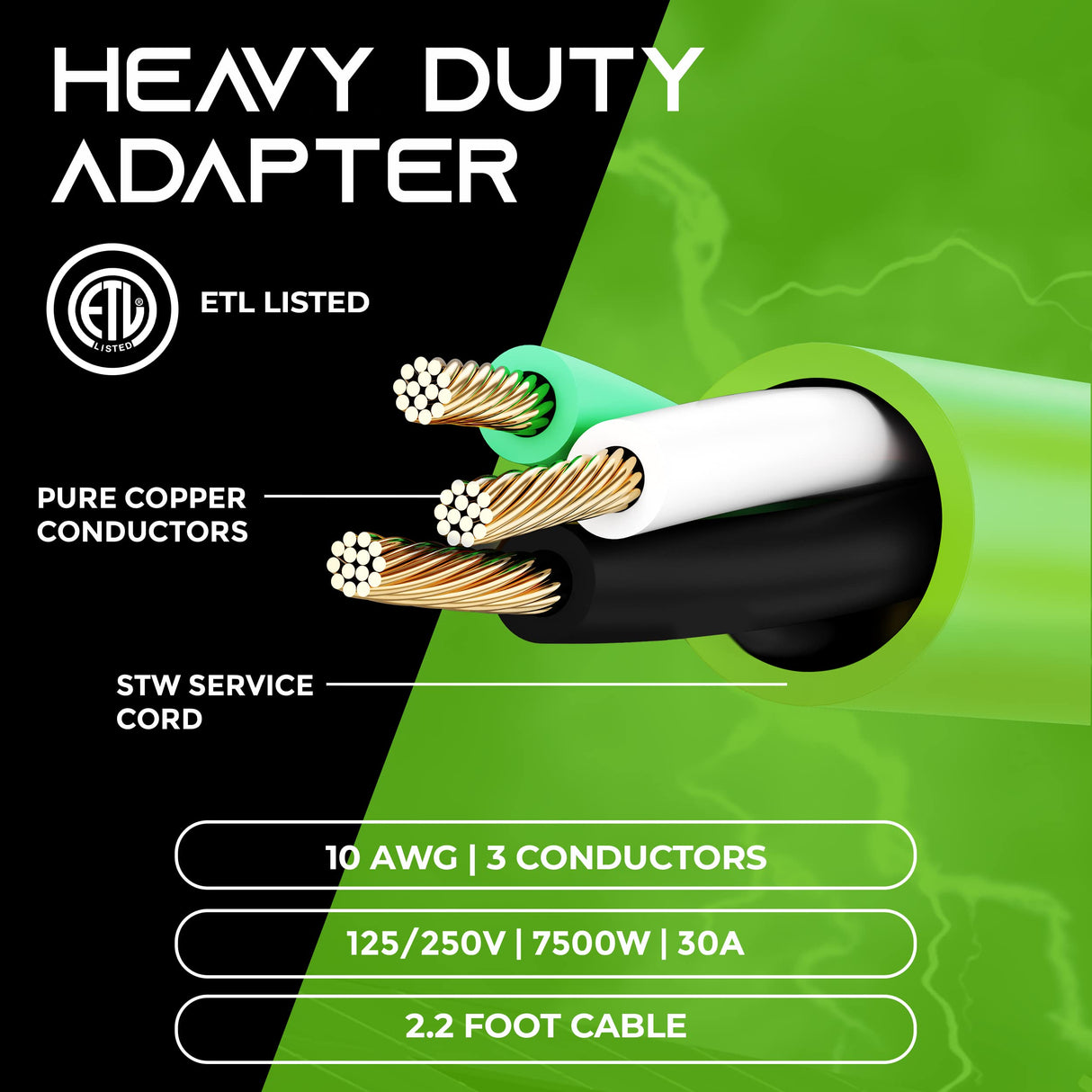 GEARit 3 Prong Dryer Y- Splitter 30 Amp NEMA 10-30P to (2) NEMA 10-30R Receptacle - STW 10AWG 3C Power Cord Adapter for Multiple Outlet Dryer Outlet and EV Charger - 2.2 Feet GearIT