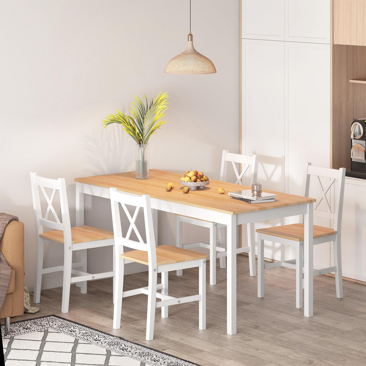 SogesPower Dining Table Set for 4, 5-Piece Wood Kitchen Dining Table Set with 4 Chairs for Kitchen Dining Room Restaurant Small Space, 47" White&Oak SogesPower