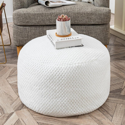 Asuprui Pouf Ottoman Unstuffed Pouf Ottoman Foot Rest No Filler Floor Pouf Soft Foot Stool 20x20x12 Inches Fuzzy Chair Floor Chair Foot Rest with Storage for Living Room Bedroom White Pouf Cover