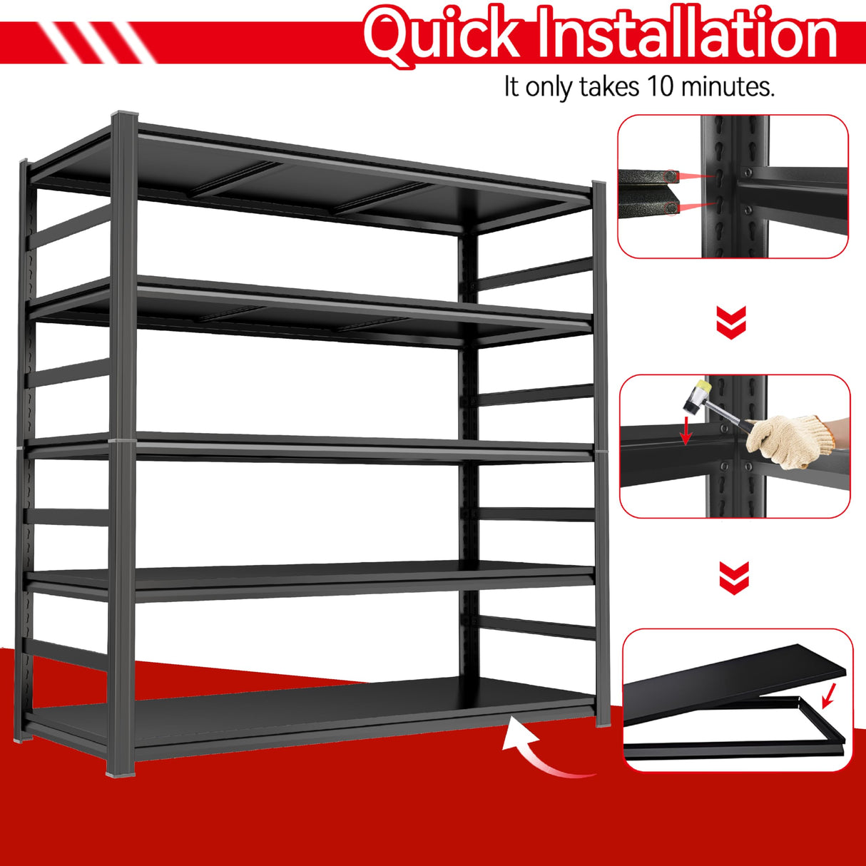 87" H Garage Shelving Unit and Storage, 48"W Heavy-Duty Adjustable Shelf Easy Assembly, 5-Tier Steel Shelves for Storage, Metal Garage Shelving for Industrial, Warehouse, Basement, Pantry, Black PRESTELION