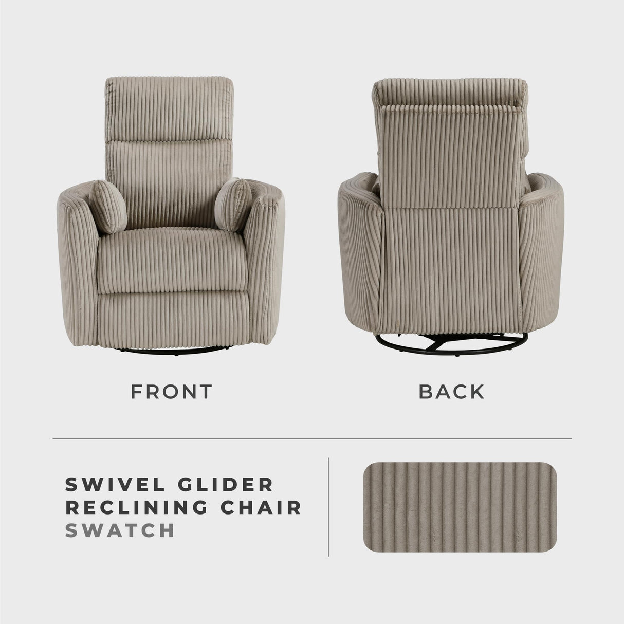 Lexicon Modern Swivel Glider Recliner Chair, Nursery Glider, Corduroy Fabric Upholstery Recliner with 2 Lumbar Pillows, Manual Reclining Sofa Chair for Living Room/Office/Apartment, Taupe Lexicon