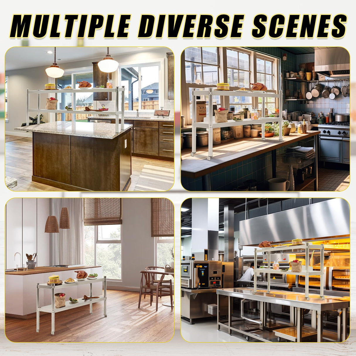 Yaocom 12" x 48" Stainless Steel Double Deck Overshelf for Prep Table Heavy Duty Commercial 2 Tier Shelf for Work Table in Restaurant Bar Kitchen Garage Home Hotel Yaocom