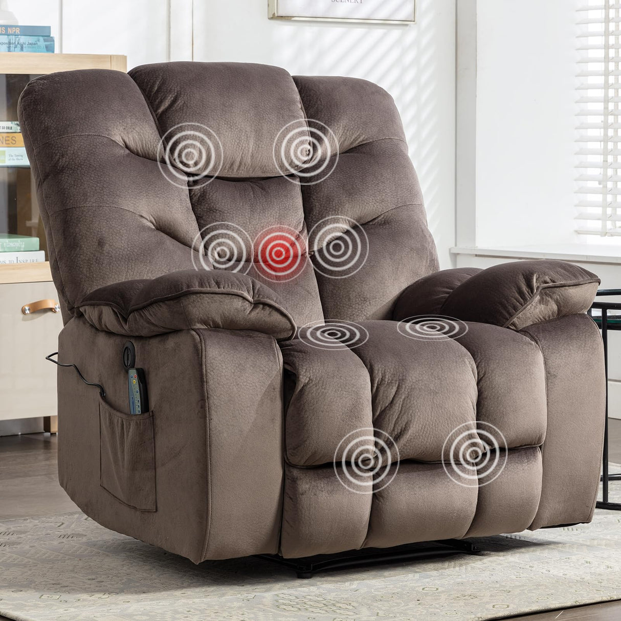 HAOMARKETS Oversized Power Recliner Chair with Massage and Heat, 41" Wide Electric Reclining Chairs with USB Port, Breathable Fabric Overstuffed Reclining Sofa for Living Room Bedroom (No Lift) HAOMARKETS