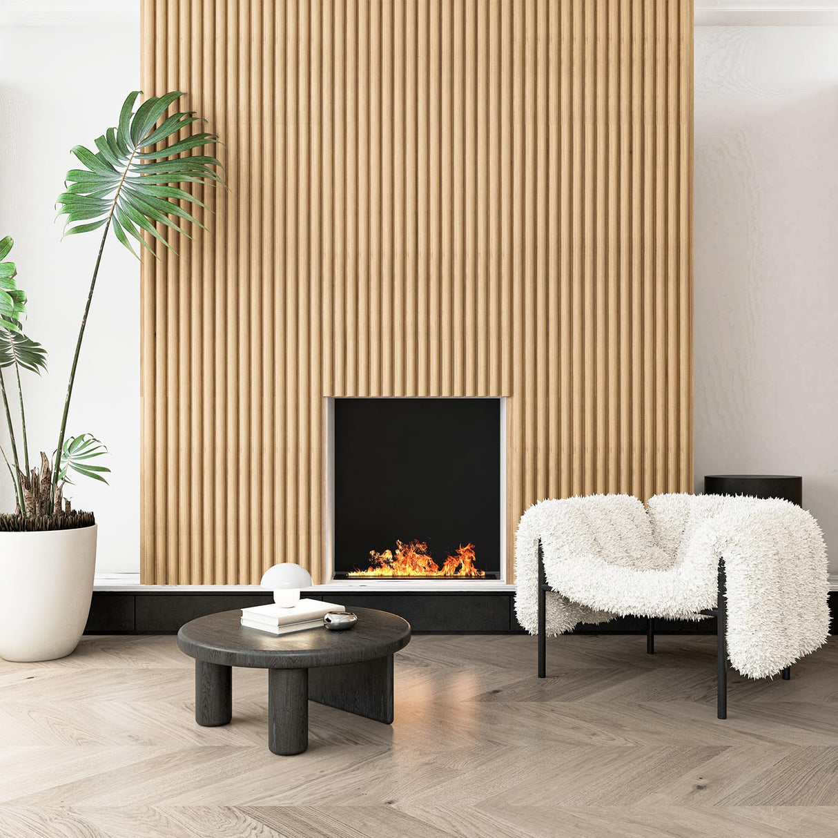 Art3d 4 Pc 96"x5.7" Wood Slat Wall Panel for Interior, Ceiling and Decoration, Semi-Cylinder Design, 15.2 SqFt Art3d