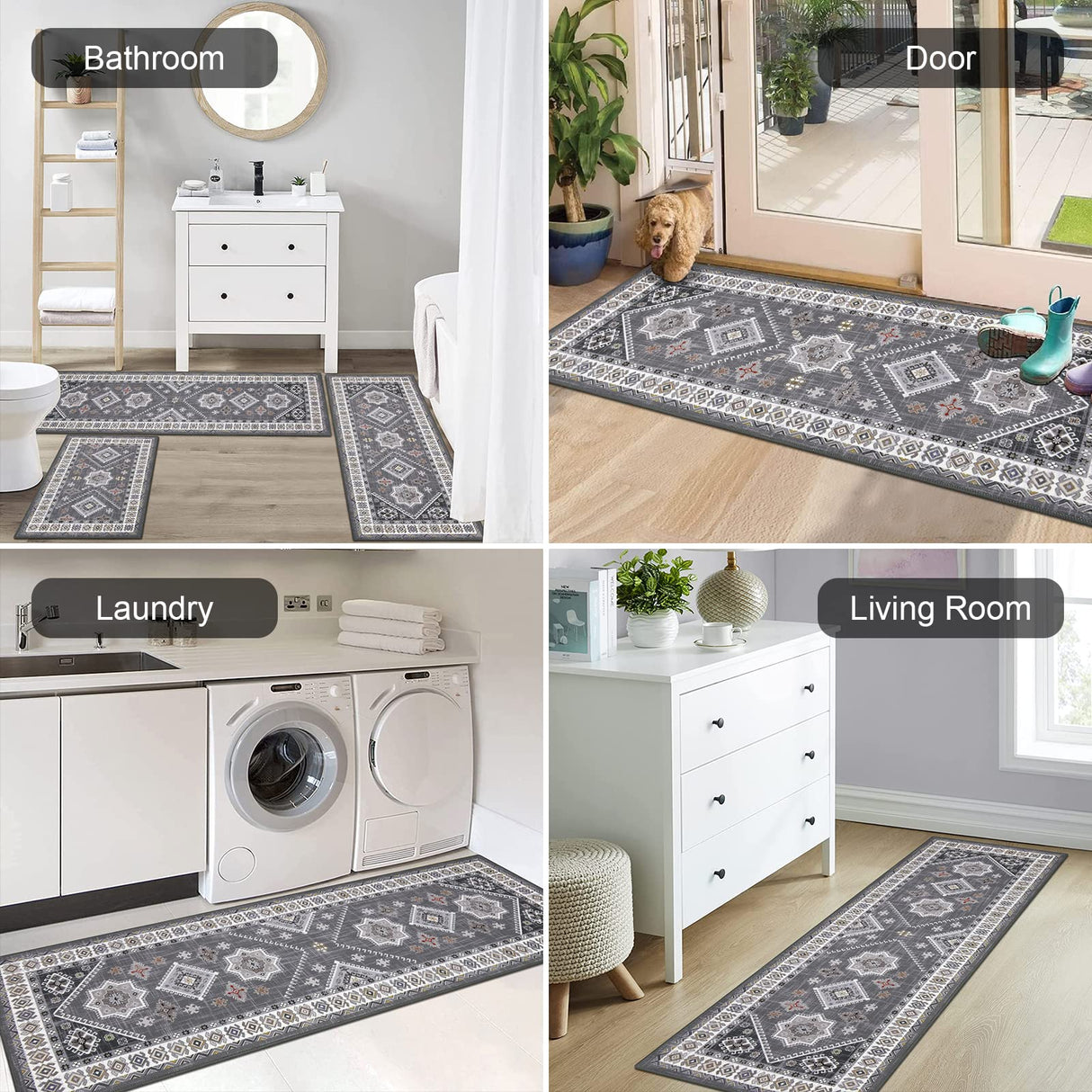 HEBE Boho Kitchen Rug Sets 3 Piece with Runner Non Slip Kitchen Rugs and Mats Washable Kitchen Mats for Floor Thick Kitchen Floor Mat Carpet Runner Rugs for Hallway Laundry Holiday Decor HEBE RUGS