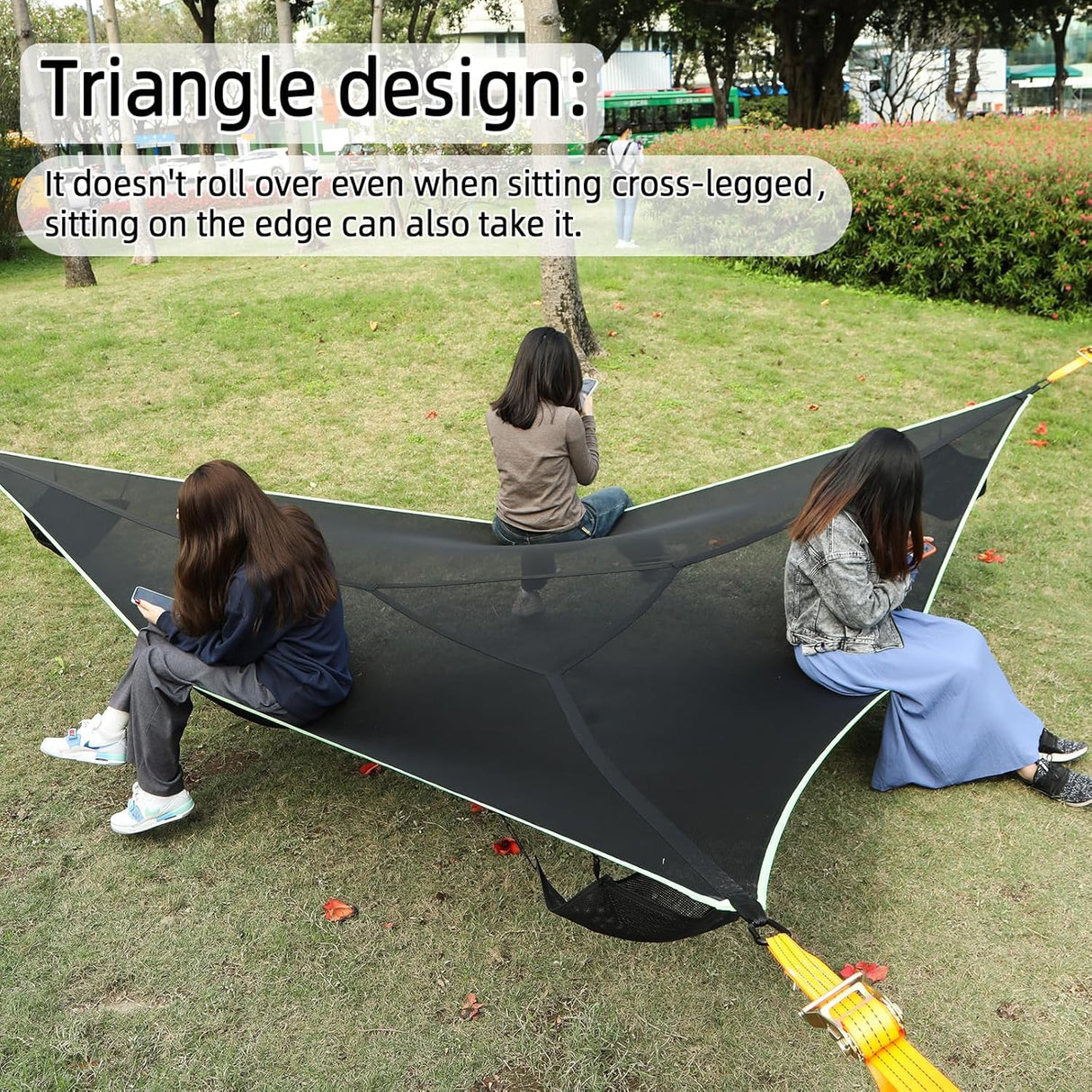 LACE INN Triangle Hammock, 13ft Camping Hammock with 3 Ratchet Tie Down Straps and Storage Bag, 3 Point Hammocks Portable Max 800 Lbs for 2-3 Adult Kid, Multi Person Tree Hammock for Outside Travel LACE INN