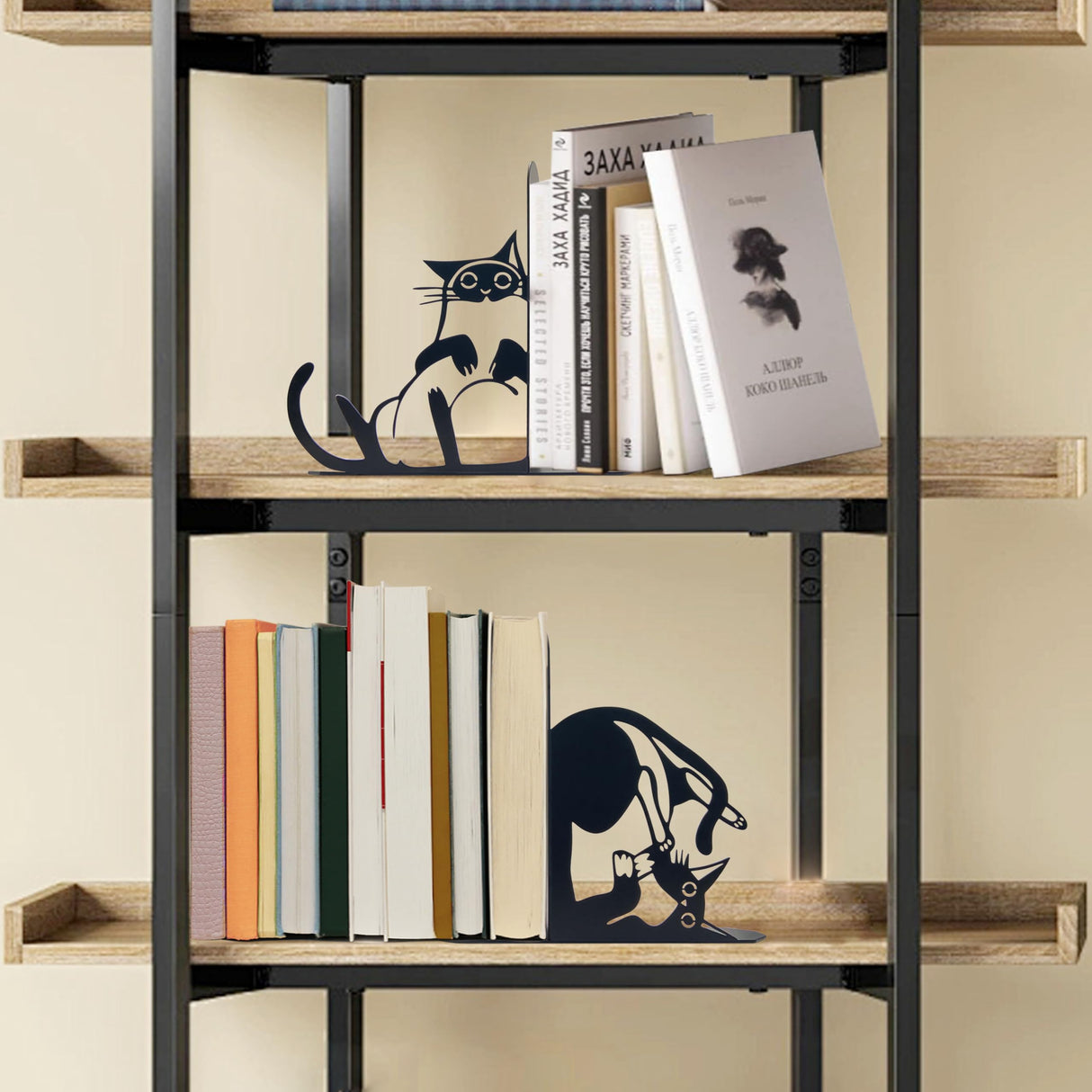 Cute Cat Metal Bookends Cat Book Ends for Shelves Bookshelf Decorative Objects Home Office Desk Bookshelf Decor Cat Lover Gifts for Women Vausart