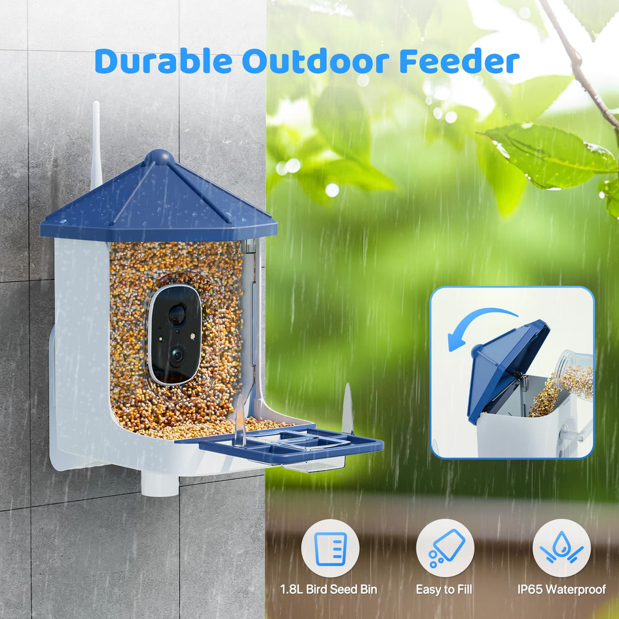 Solareye Bird Feeder with Camera, 2K HD Color Night View, AI Bird Identification, Auto Capture,Motion Detection Alerts, Smart Bird Feeder for Outdoors, Present for Bird Lover(Solar Panel Included) Solareye