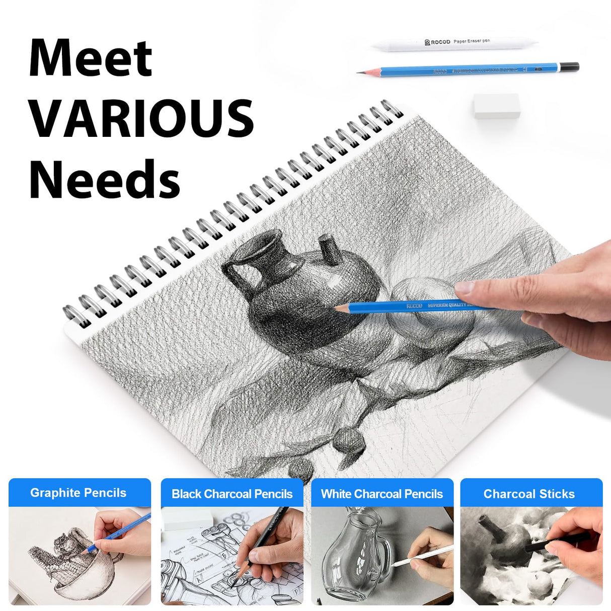 ROCOD Sketch Pencils for Kids and Adults Drawing, 26-Piece Profession Sketching Pencils, Drawing Pencil for Artists Beginner Sketching, Art Graphite Pencil 6B to 4H ROCOD