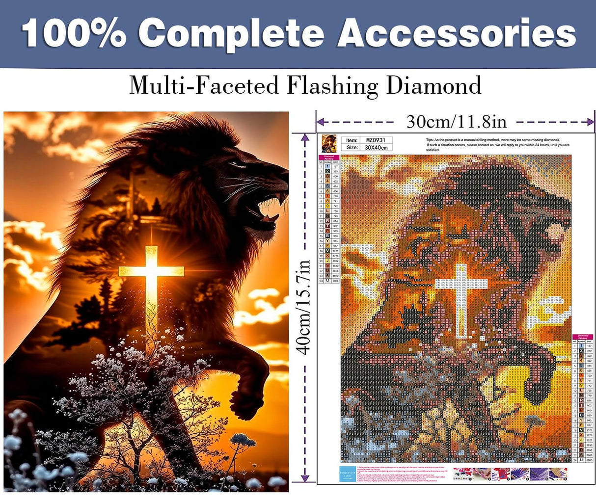 ijbnhd Diamond Art Kits for Adults - 5D Lion Cross Diamond Painting Kits for Beginners, DIY Lion Cross Gem Art Crafts Full Round Drill for Home Walls Decor 12X16Inch ijbnhd