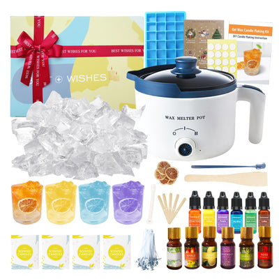 Gel Wax for Candle Making Clear Kit for Adults, DIY Transparent Jelly Wax Set with Electric Melter, Glass Jars, Wick, Dyes and Scents