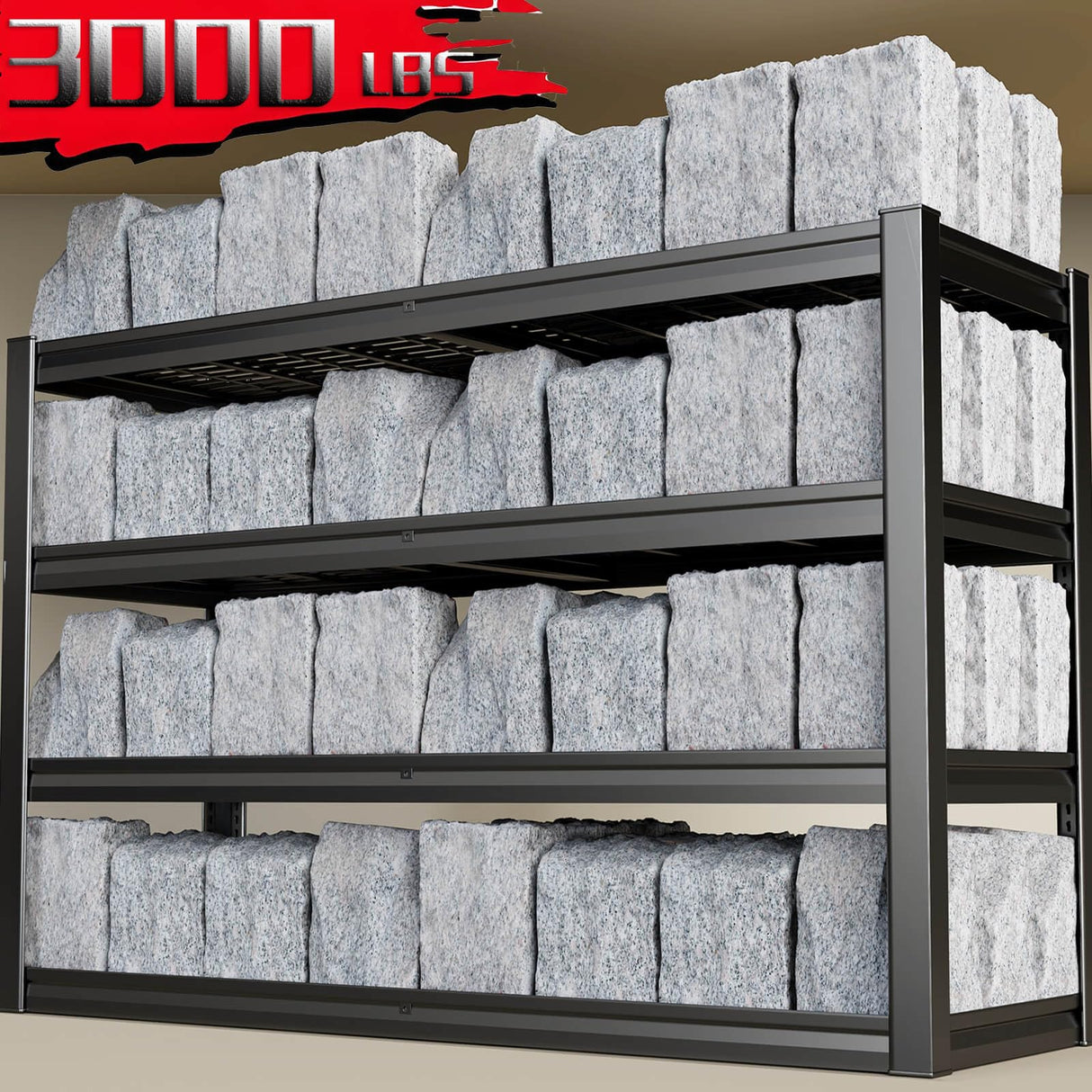 SKZNSA 68" Wide Heavy Duty Garage Shelving Units, 4-Tier Deep Storage Shelves,Black Metal Garage Shelves,Steel Shelf,Large Storage Rack,Industrial Shelving for Shop, 68" W x 24" D x 68" H SKZNSA