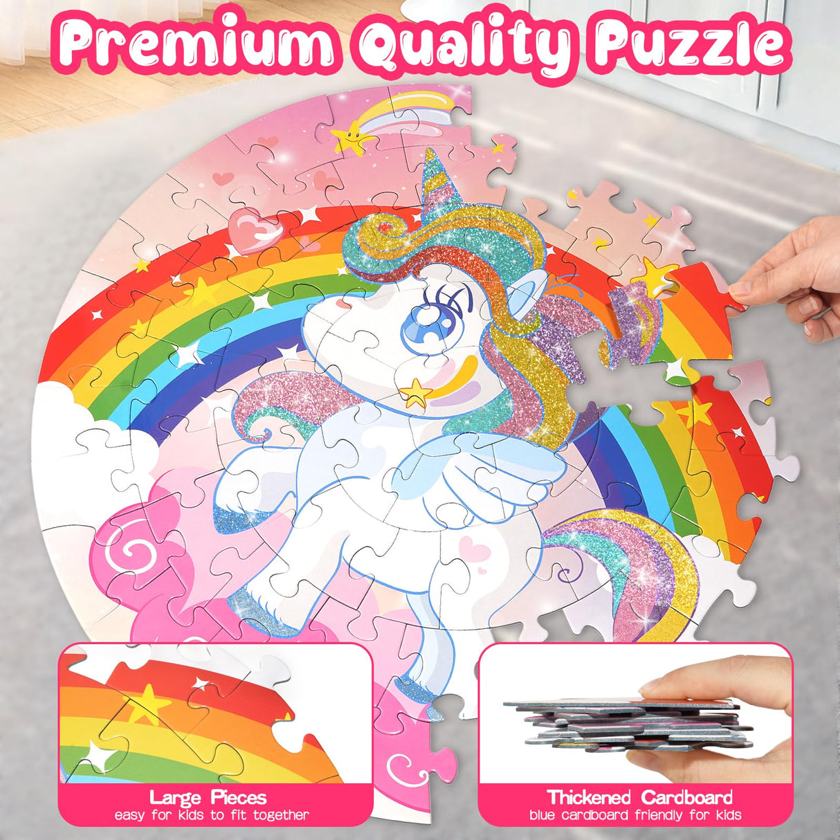 Jigsaw Puzzles for Kids Ages 4-6: Floor Puzzles for Kids Games 70 Pieces Large Toddler Educational Toys for Unicorn Activity Birthday Christmas Girls Boys Ages 3 4 5 6 7 8 9 10 Years Old Fikamd