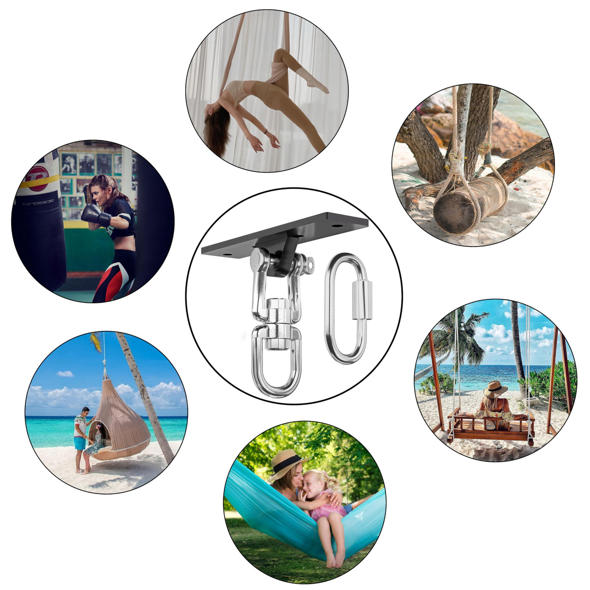 VivaZen Heavy Bag Hanger,Heavy Duty Punching Bag Mount Hanger Bracket,Ceiling Mount Hook 360°Rotation Wood Beam Holder Body Weight Strength Training Systems,Fit Most Ceiling and Swings VivaZen