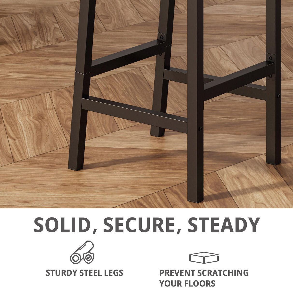 IRONCK Bar Stools Set of 2, 16.5in Square PU Upholstered Barstools with Back and Footrest, Thick Cushion Stools for Kitchen Island for Dining Room Kitchen Counter Bar, Rustic Brown and Black IRONCK