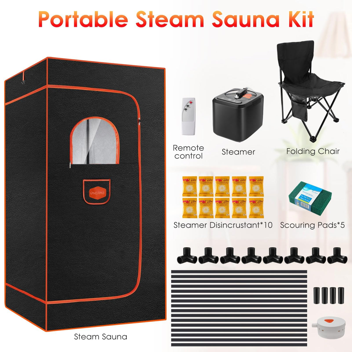 OneAmg Sauna, Portable Sauna Box, Portable Sauna for Home, Steam Sauna with 3L 1000W Steamer, Remote Control, Folding Chair, Home Sauna Tent for Gym Yoga, Pilates, Hot Tub OneAmg