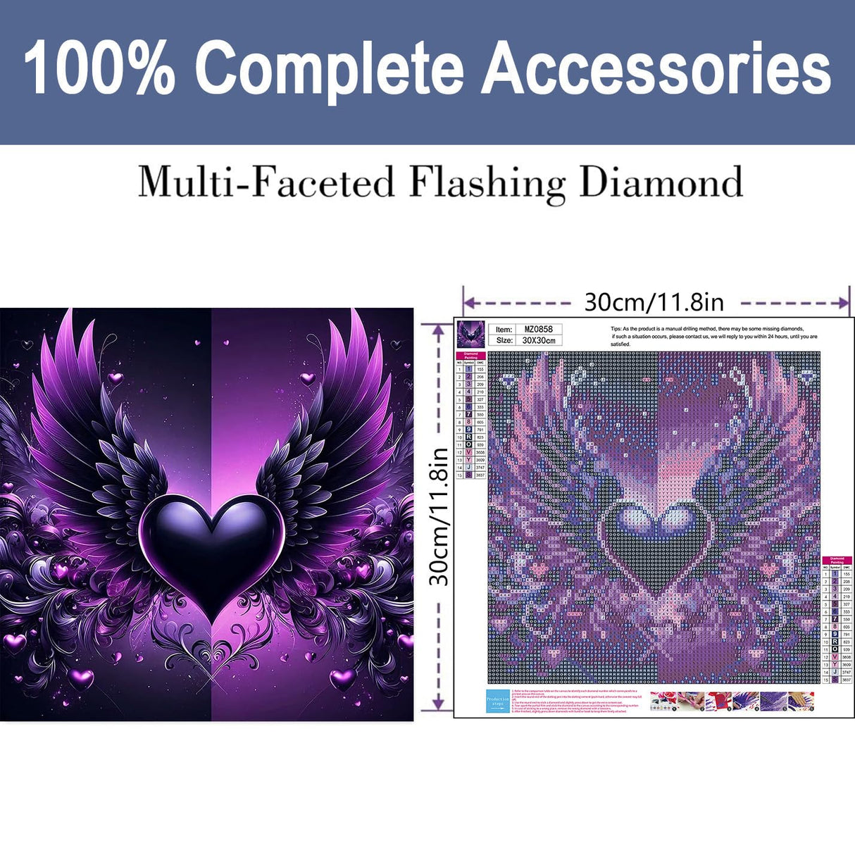 ijbnhd Angel Wings Diamond Art Kits for Adults - Purple Heart Diamond Painting Kits for Beginners, DIY Heart Gem Art Crafts Full Round Drill for Home Walls Decor 12X12Inch ijbnhd