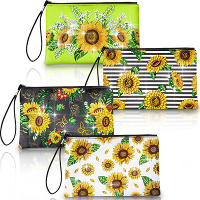 Kigley 4 Pcs Diamond Art Purse Sunflower Diamond Painting Bags and Purses Coin Purse Kits for Adults 5D DIY Summer Wristlet Handbag Makeup Bag with Zipper for Graduation Birthday Gift