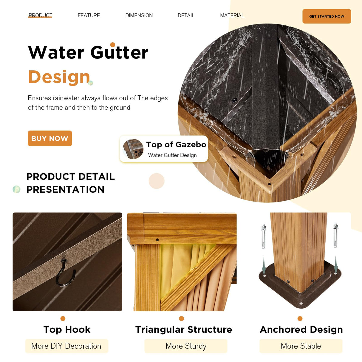 YOLENY 14' x 22' Hardtop Gazebo Wood-Looking Gazebo with Galvanized Steel Double Roof, Aluminum Frame, Outdoor Patio Hardtop Gazebo with Netting and Curtains for Lawns,Deck, Backyard YOLENY