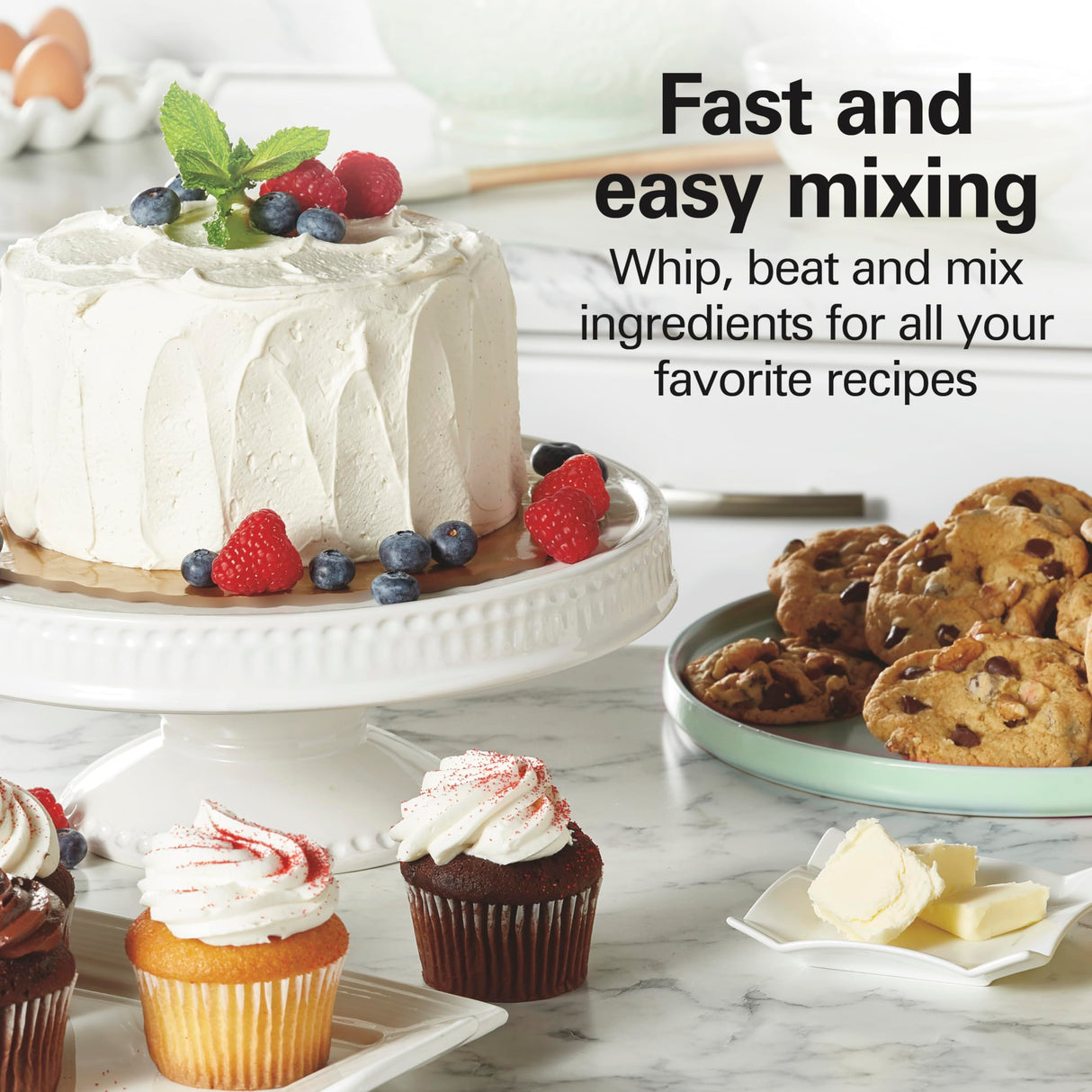 Hamilton Beach 6-Speed Electric Hand Mixer with Whisk, Traditional Beaters, Snap-On Storage Case, 250 Watts, White Hamilton Beach