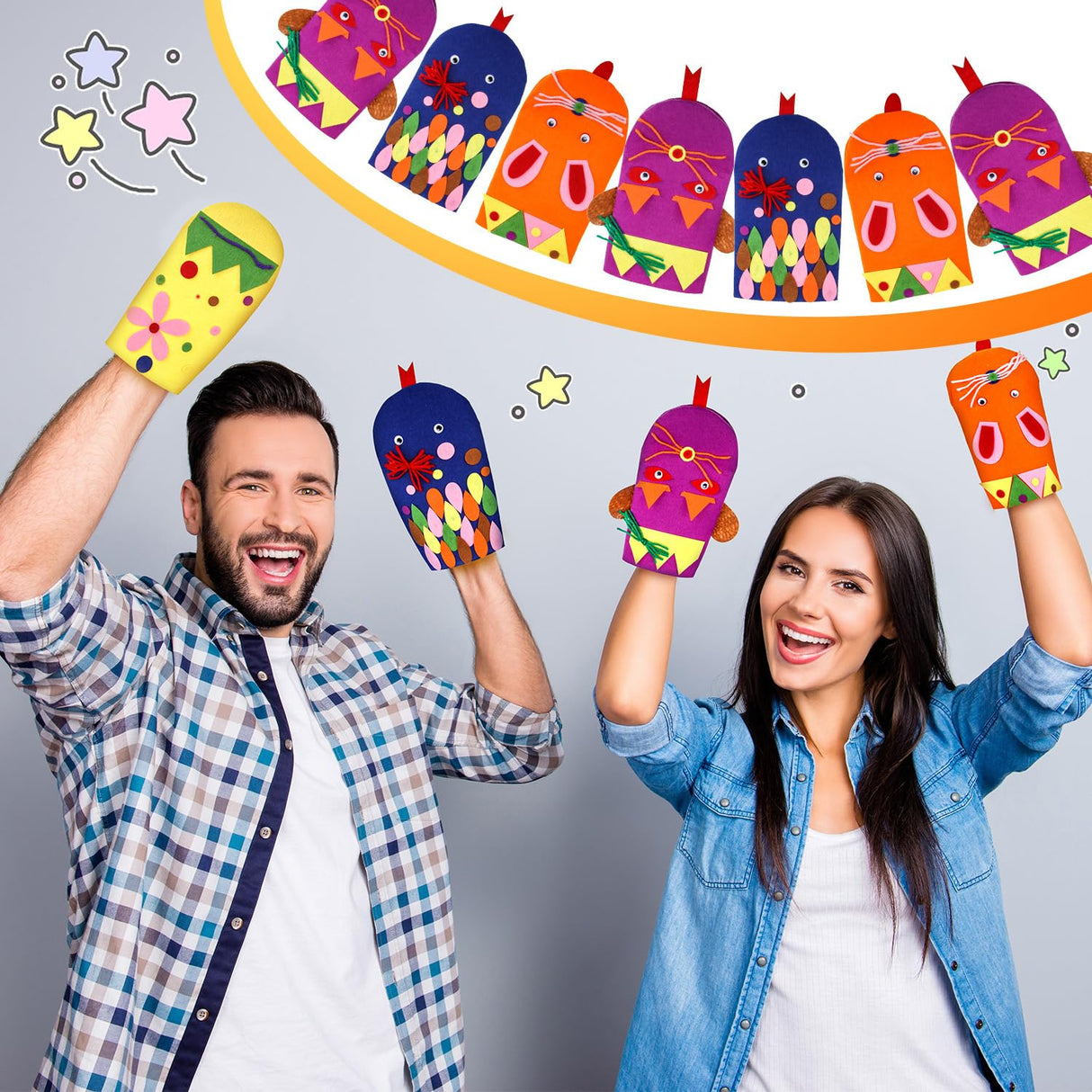 Liliful 32 Pcs Hand Puppet Making Kit Felt Arts and Crafts Sock Puppet Toys Creative DIY Make Your Personal Puppets Kits Eyes Felt Accessories Storytelling Role Play Party Supplies Liliful