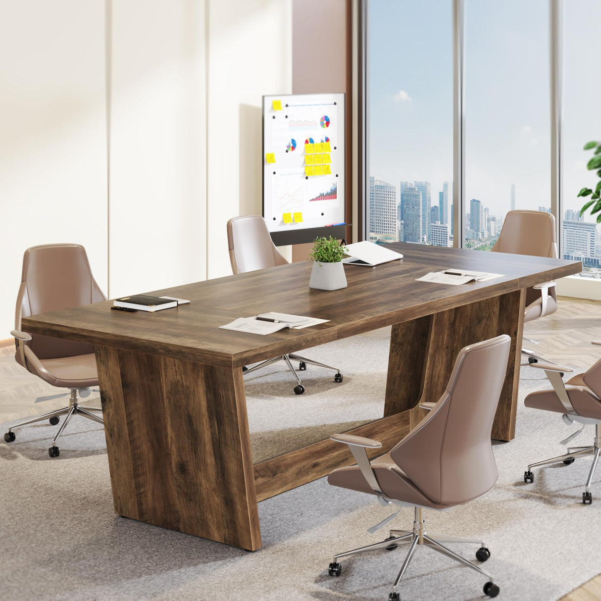 Tribesigns 70.87-Inch Executive Computer Desk: Large Home Office Desk with Solid Wooden Pedestal, Industrial Wood Study Writing Table, Workstation Business Furniture, Brown Tribesigns