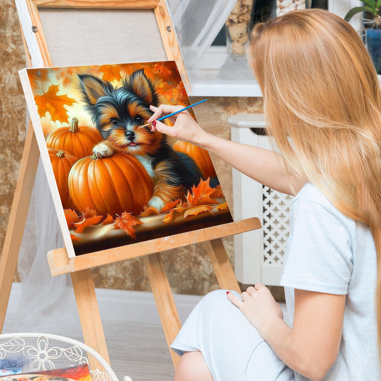 Bowetile 4 Pack Fall Framed Paint by Numbers for Adults Beginners, Easy Adults' Paint-by-Number Kits on Canvas, Acrylic Animals Number Painting Crafts Kits Halloween Gifts for Home Decor, 8x8in Bowetile