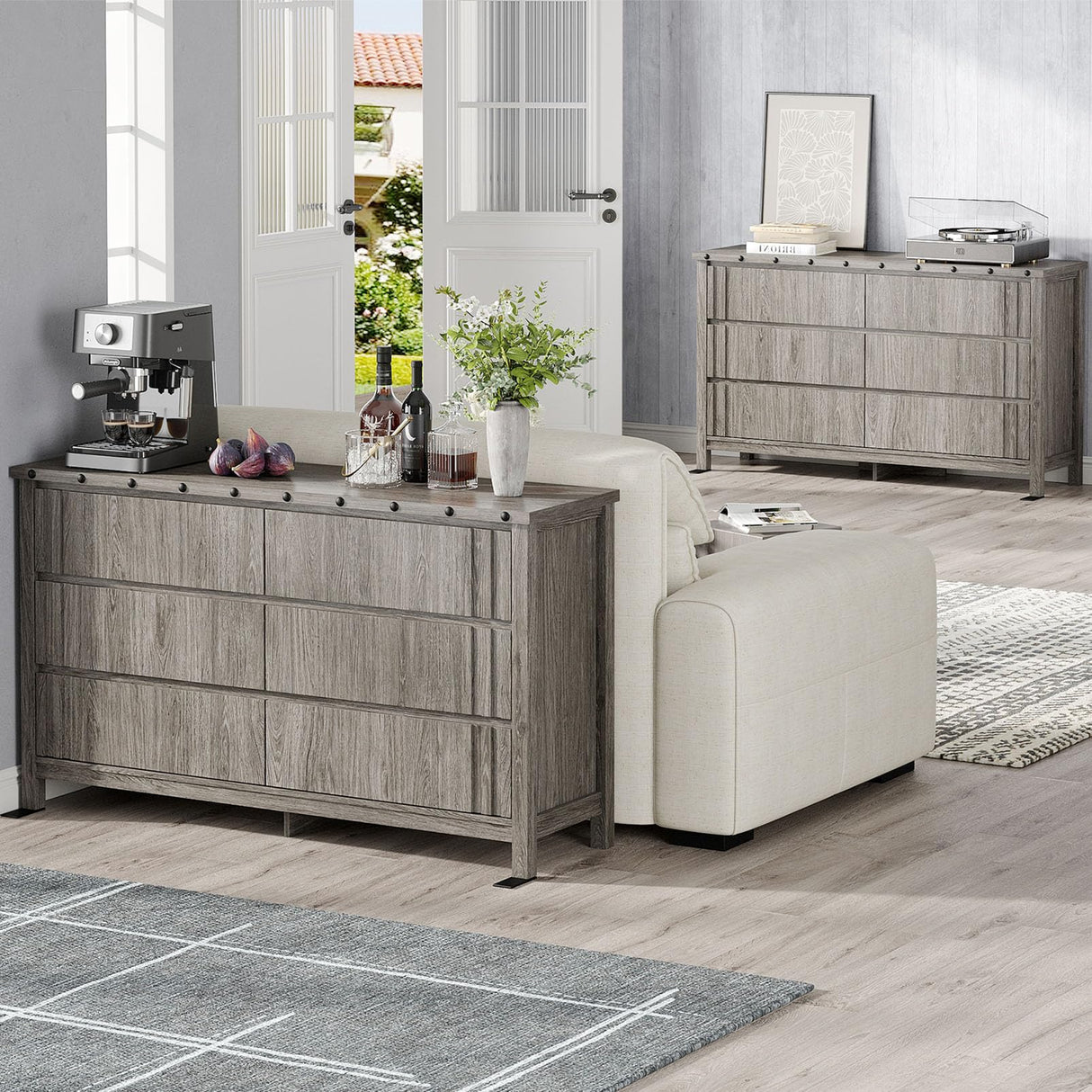 Maupvit Farmhouse 6 Drawers Dresser for Bedroom,55" Fluted Chest of Drawers with Storage Freestanding,Wooden Dresser TV Stand,Closet Clothes Storage Drawer Organizer for Living Room,Entryway,Hallway Maupvit