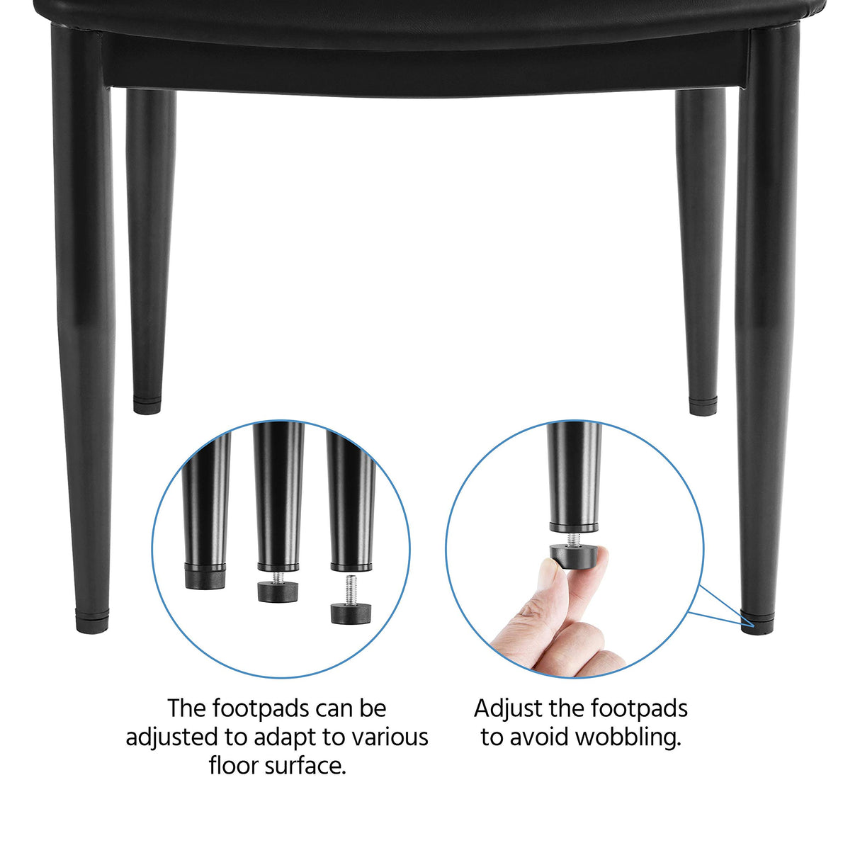 Yaheetech Mid Century Dining Chairs Armless with Backrest Modern Kitchen Chairs Metal Legs Fabric Leather Seat Set of 4, Black Yaheetech