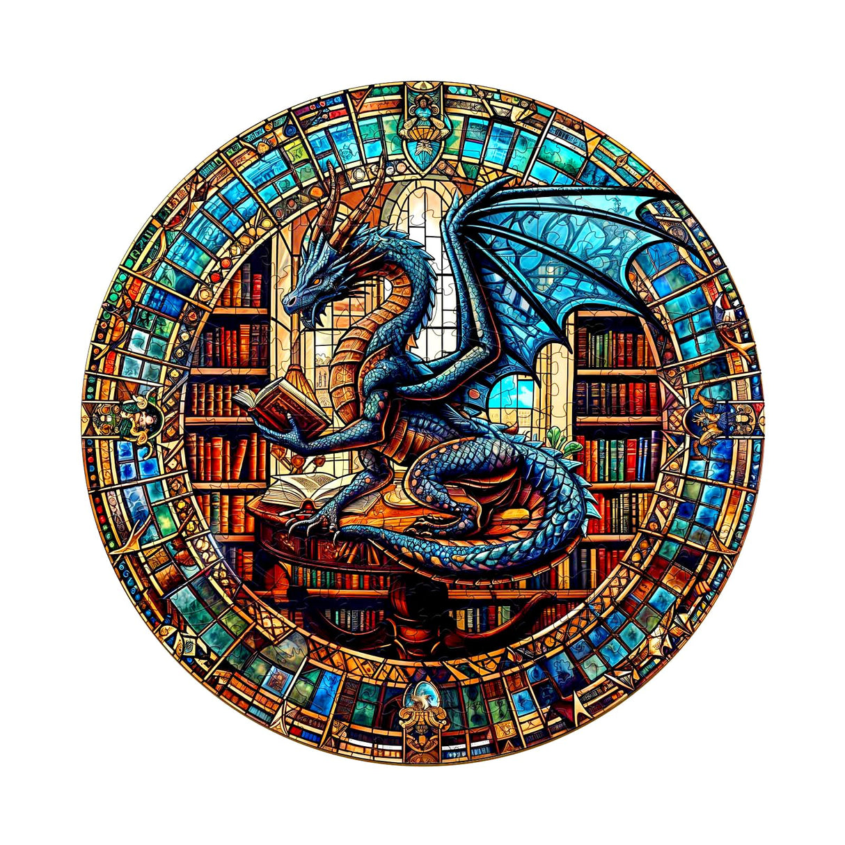Wooden Puzzles for Adults - The Dragon's Library Wooden Jigsaw Puzzles for Adults Kids, Unique Shaped Challenging Animal Adult Puzzles,Creative Gifts Family Game 8.5 * 8.5in 100pcs Purdicra