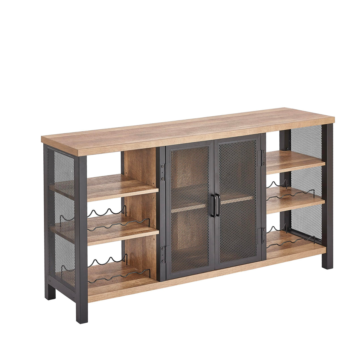 FATORRI Industrial Wine Bar Cabinet for Liquor and Glasses, Farmhouse Wood Coffee Cabinet with Wine Rack, Metal Sideboard and Buffet Cabinet (55 Inch, Rustic Oak) FATORRI