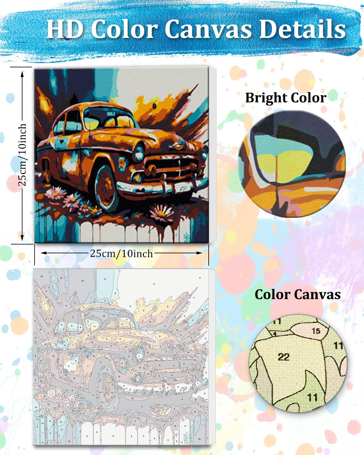 TOCARE Framed Paint by Numbers Kit for Adults Beginners, Car Paint by Number with Frame,Easy Vantage Car Paint by Numbers Framed Canvas (10x10 Inch, Without Easel) TOCARE