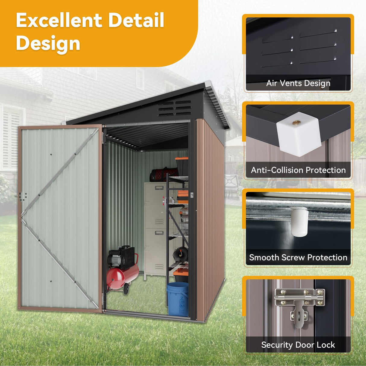 Breezestival 6x4 FT Lean to Shed, Outdoor Metal Storage Shed, Utility Steel Tool Shed with Lockable Door for Bike, Garden, Backyard, Patio, Lawn Breezestival