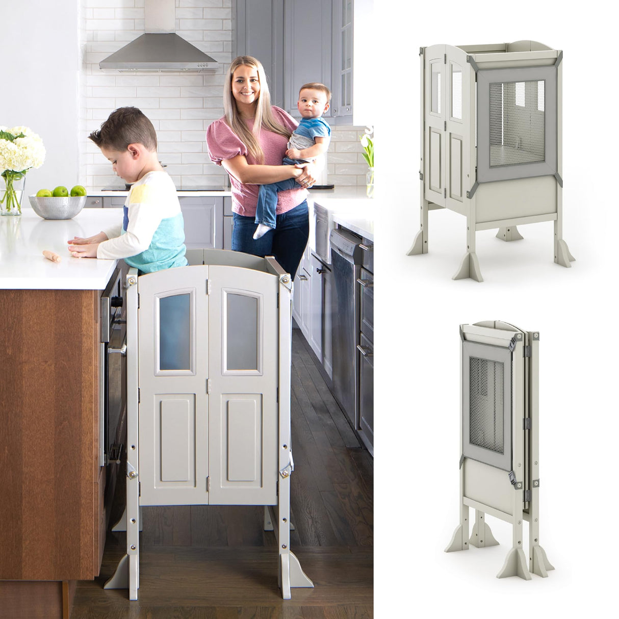 Martha Stewart Kitchen Helper ® Toddler Tower by Guidecraft - Taupe: Kids' Wood, Foldable, Adjustable Height Platform | Safe Cooking Learning Step Stool for Toddlers Martha Stewart