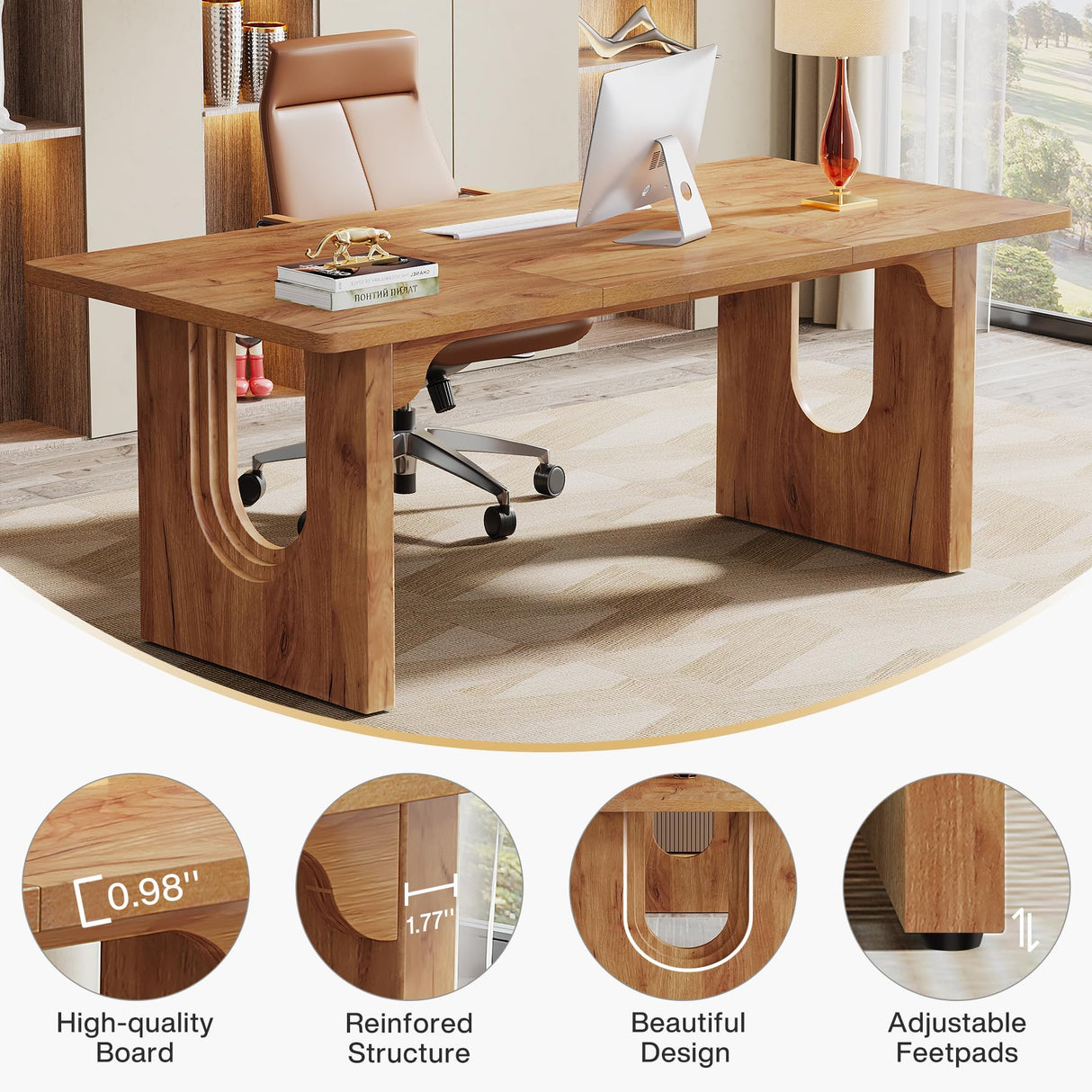Tribesigns Modern Executive Desk, 70.9" Large Office Computer Desk, Conference Table Meeting Room Table, Simple Workstation Business Furniture for Home Office, Brown Tribesigns